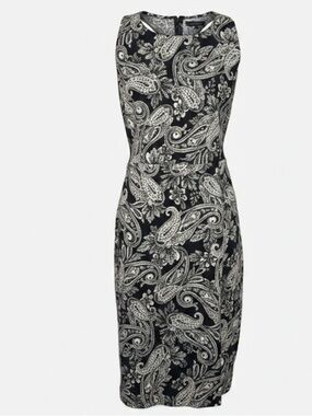 Bisou Bisou Black Floral Racerback Dress Size 14 Faux Leather Strap Sleeveless